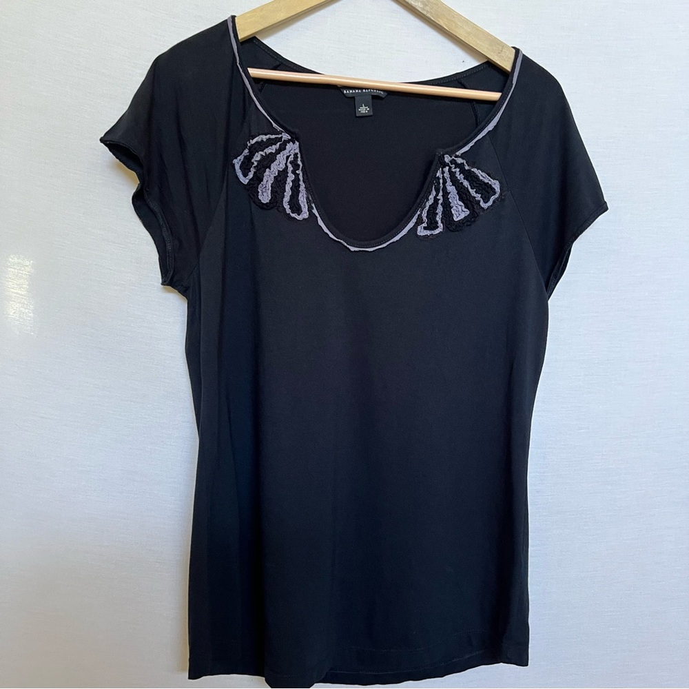 Banana Republic Black Blouse with Embroidered Neckline